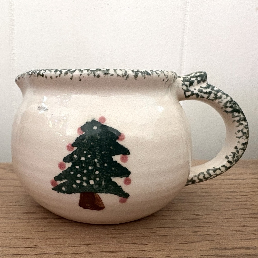 Vintage Farmhouse Loom Co Sponge Hand Painted Christmas Tree Ceramic Creamer